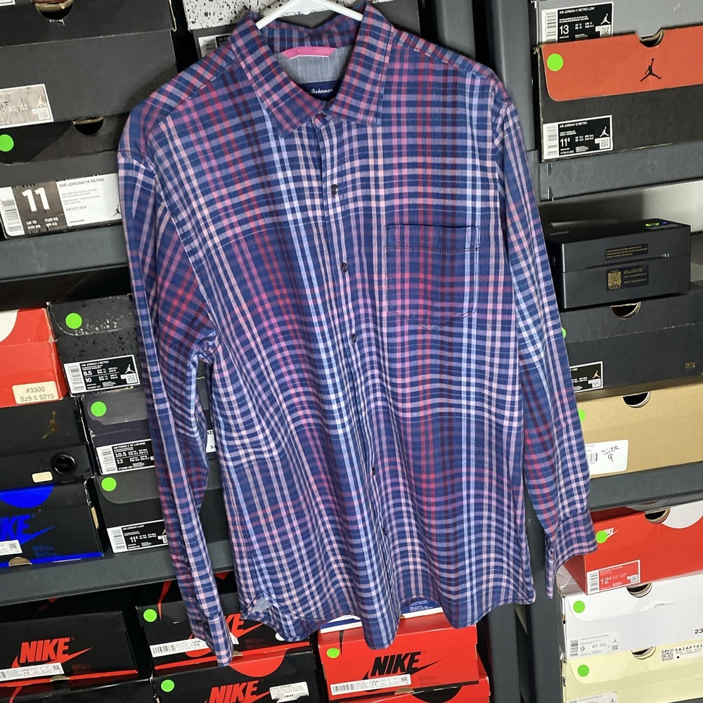 Tommy Bahama Men's Large Purple Plaid Long Sleeve‎ Button Front Shirt - Picture 2 of 7